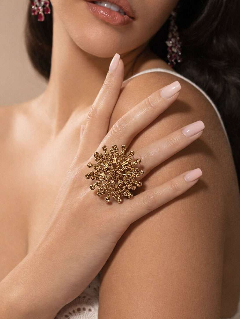 gold plated floral crystal statement ring - 22346632 -  Standard Image - 1