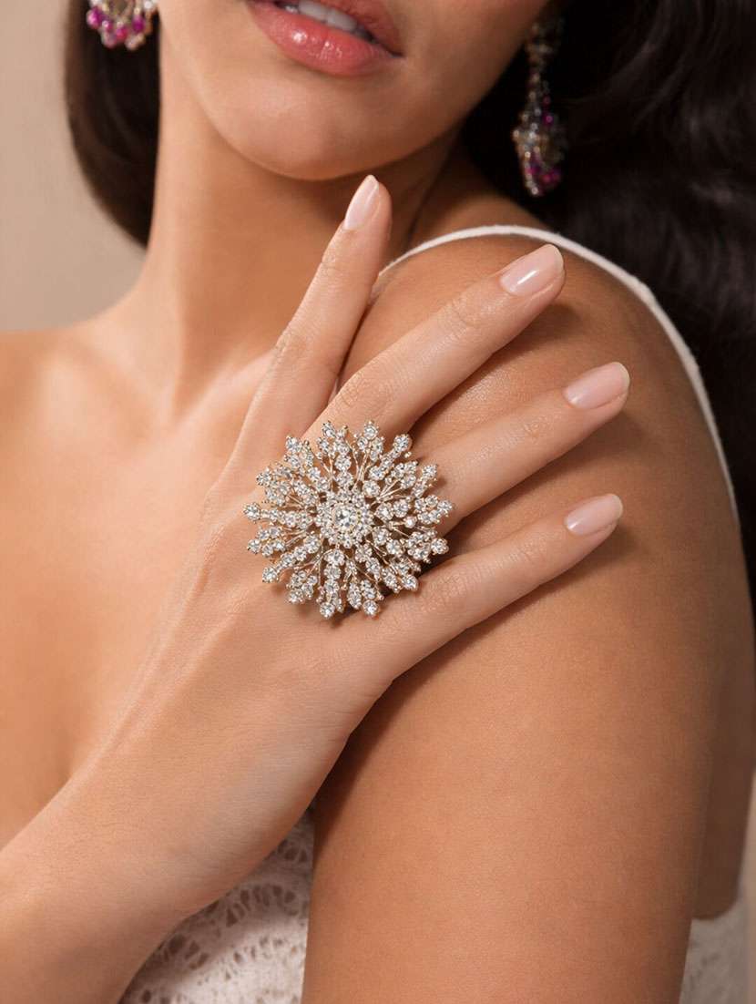 silver plated floral crystal statement ring - 22346633 -  Standard Image - 1