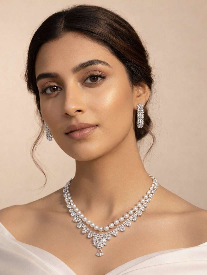 silver-tone pearl & crystal jewellery set with earrings - 22346650 -  Standard Image - 1