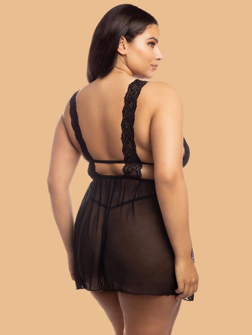 women self designed sleeveless lace babydoll - 22347002 -  Standard Image - 1