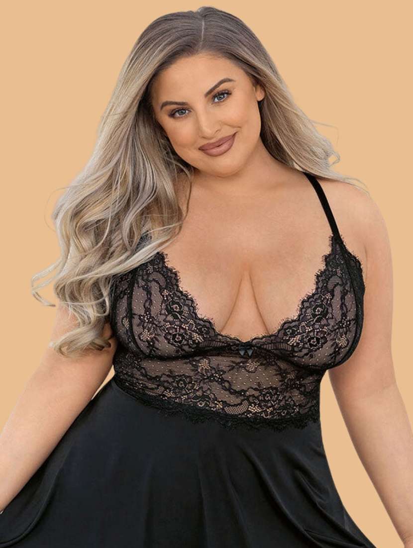 women self designed sleeveless lace babydoll - 22347026 -  Standard Image - 1