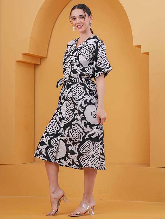 women printed short sleeve a-line dress - 22347104 -  Standard Image - 1