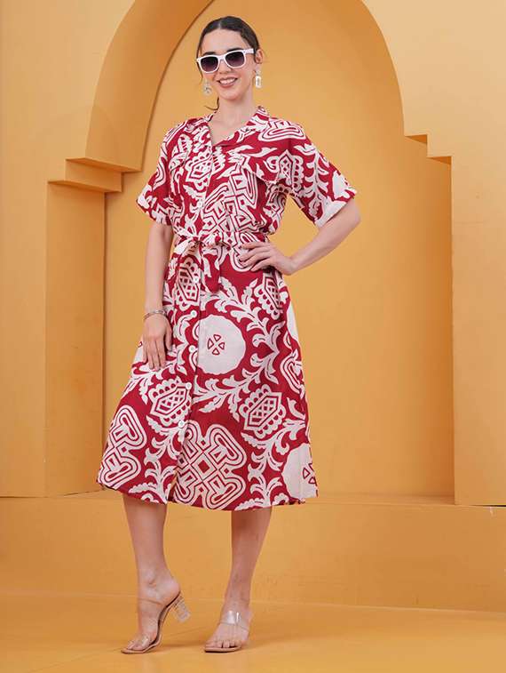 women printed short sleeve a-line dress - 22347105 -  Standard Image - 1