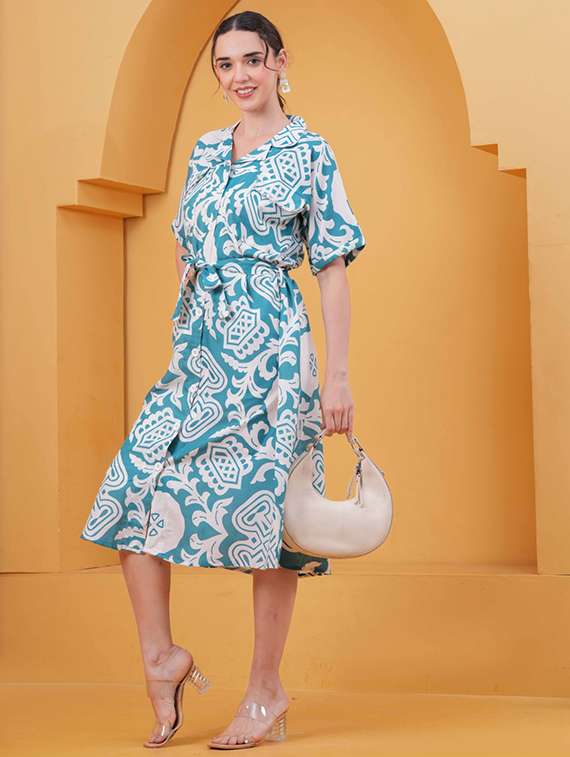 women printed short sleeve a-line dress - 22347106 -  Standard Image - 1