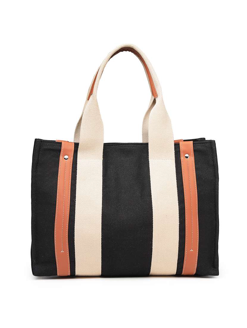 women solid black canvas handbag