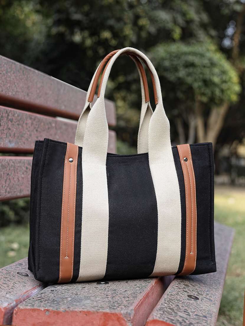 women solid black canvas handbag - 22347112 -  Standard Image - 1