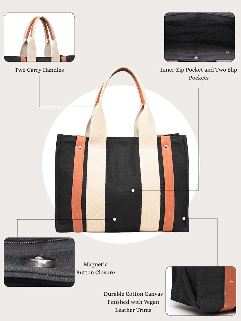 women solid black canvas handbag - 22347112 -  Standard Image - 4