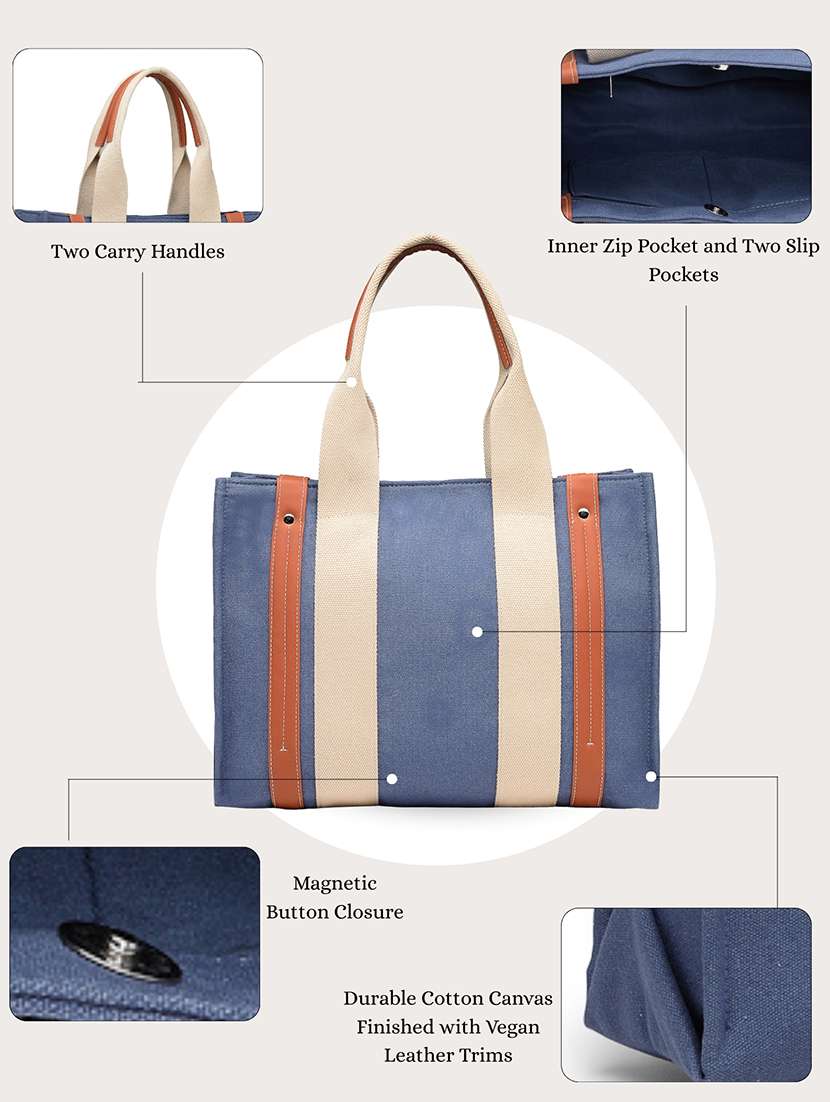 Women Solid Blue Canvas Handbag - 22347113 -  Standard Image - 4