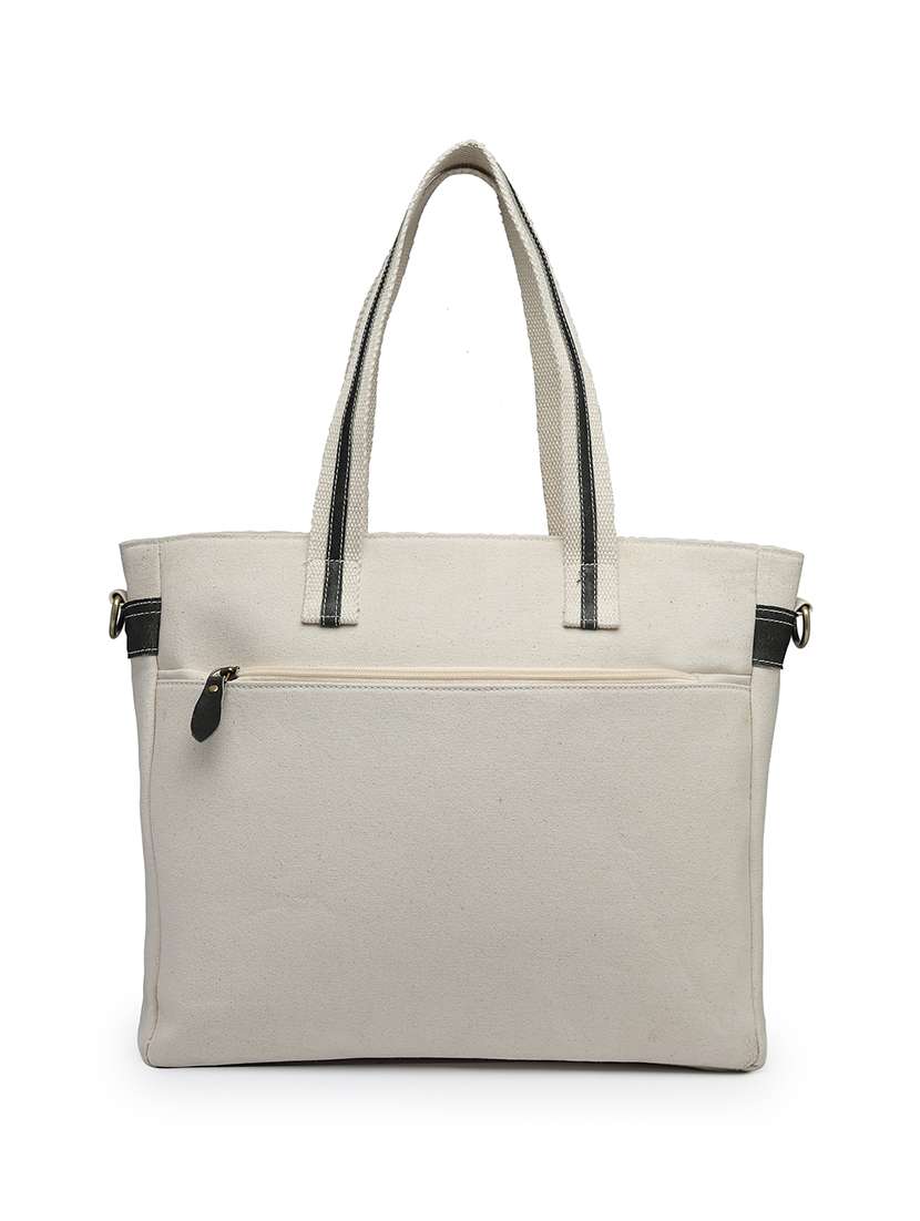 women cream solid dual handles tote bag - 22347120 -  Standard Image - 1