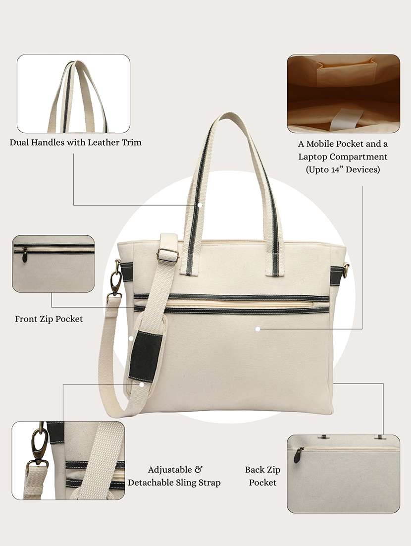 women cream solid dual handles tote bag - 22347120 -  Standard Image - 4