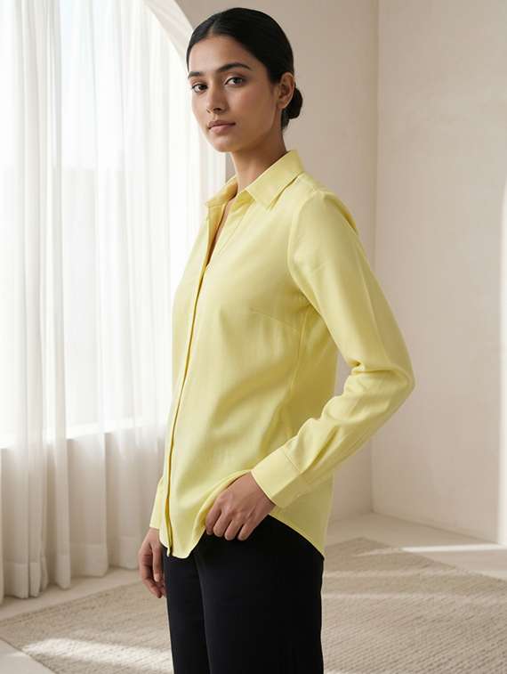 women solid collared long sleeve shirt - 22347150 -  Standard Image - 4