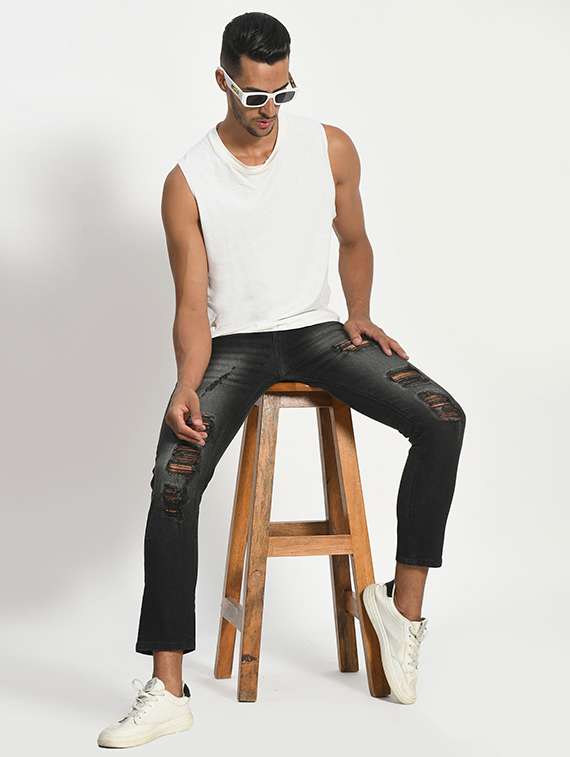 men distressed mid rise skinny jeans  - 22347158 -  Standard Image - 4
