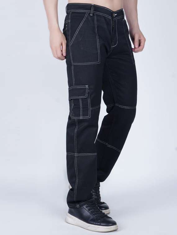 men solid mid rise denim cargo - 22347346 -  Standard Image - 1