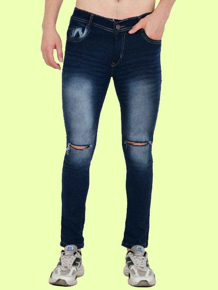 men slash knee mid rise skinny fit jean