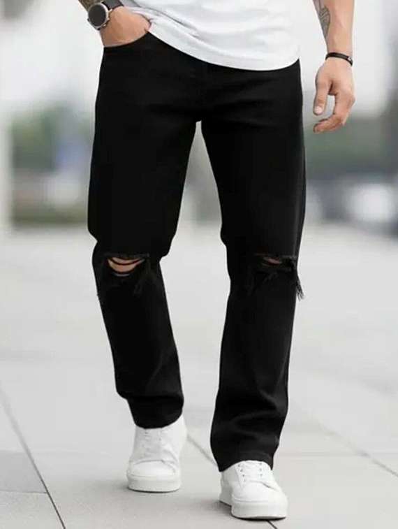 men mid rise slash knee straight jenas - 22347588 -  Standard Image - 1