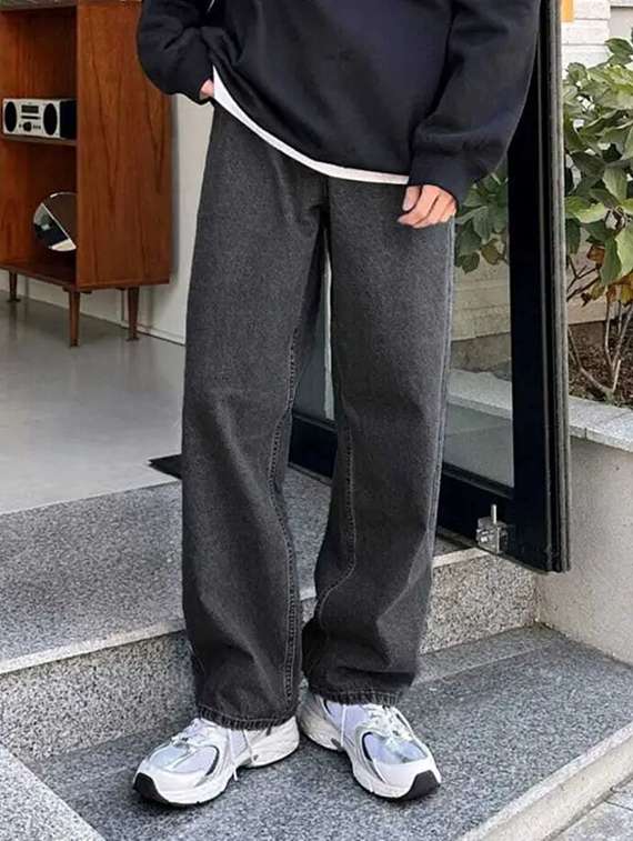 men solid mid rise baggy jeans 