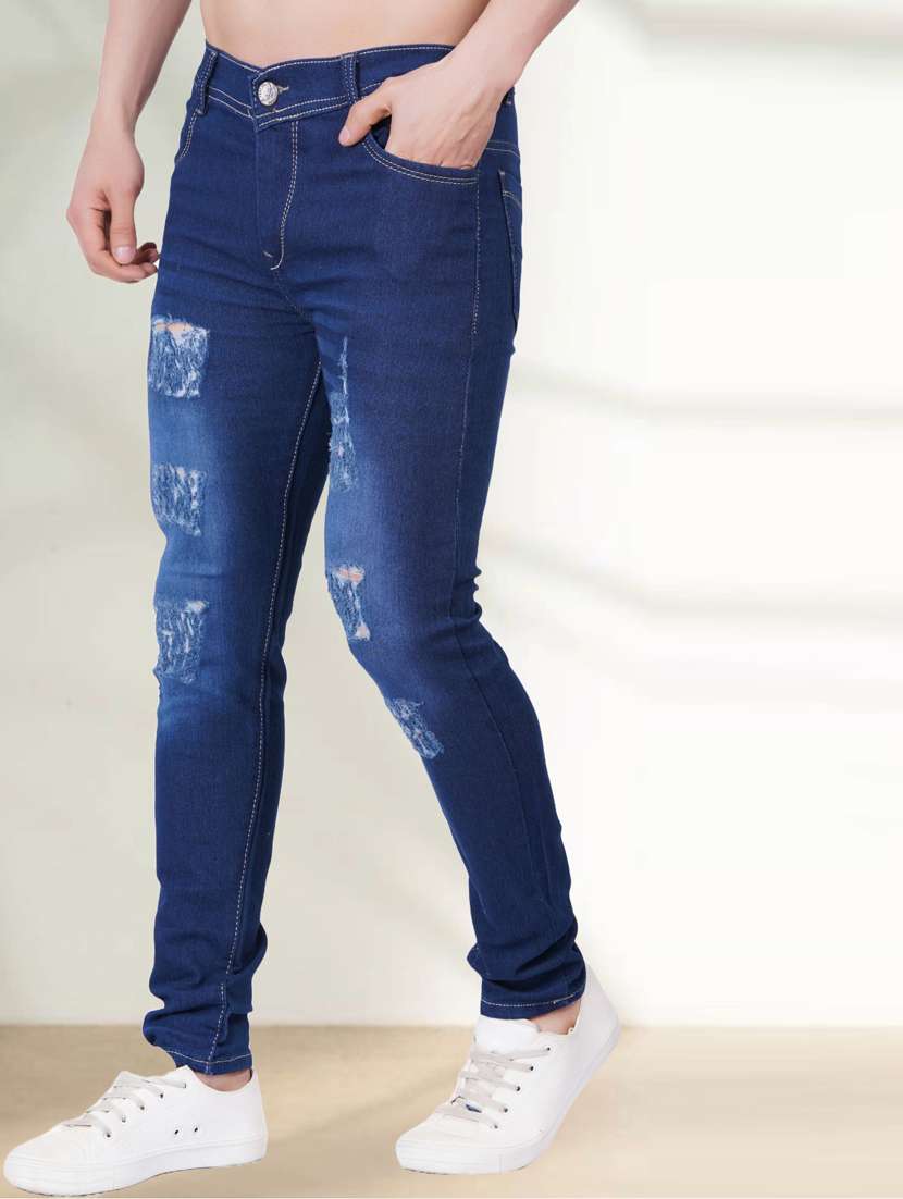men distressed mid rise slim fit jean