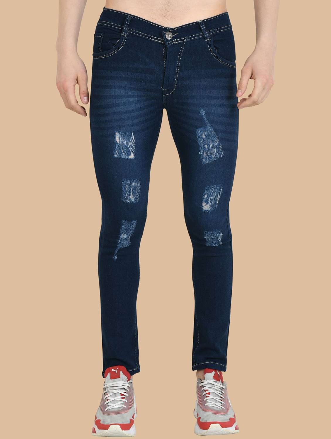 men distressed mid rise slim fit jean