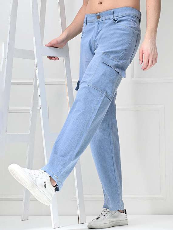 men solid mid rise denim cargo - 22348744 -  Standard Image - 1