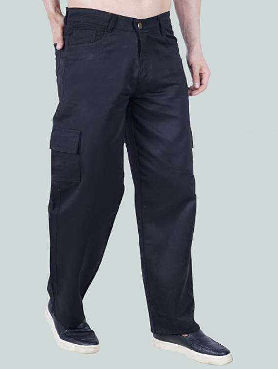 men solid mid rise denim cargo