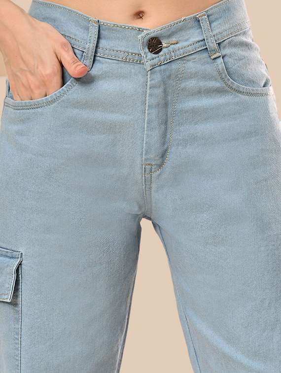 women solid high rise denim cargo - 22350261 -  Standard Image - 1