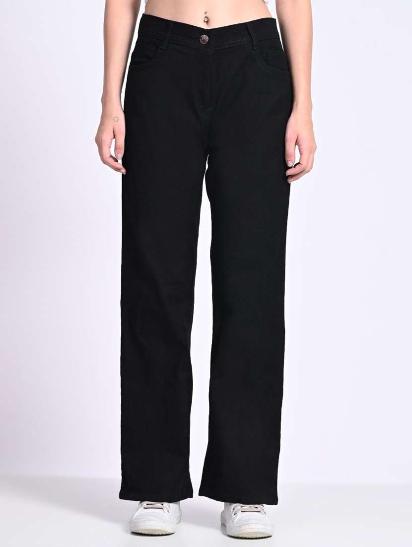 women solid mid rise straight jeans