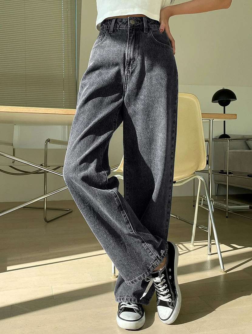women solid high rise baggy jean - 22350625 -  Standard Image - 1