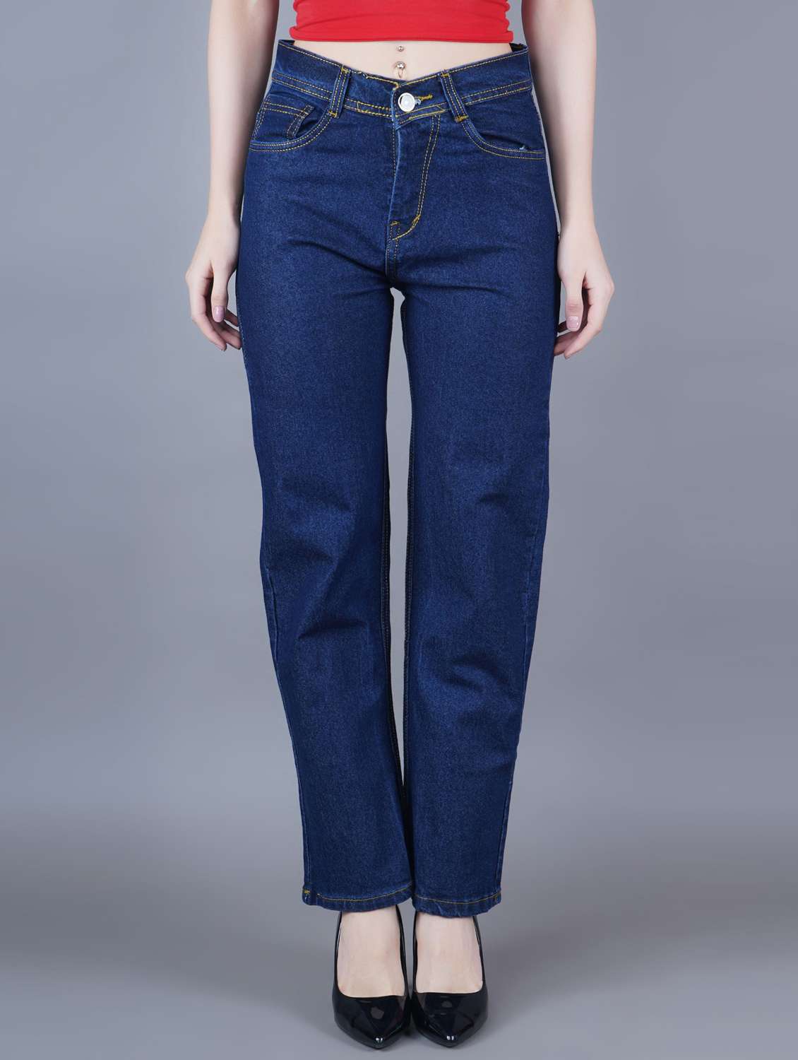 women solid mid rise straight jeans