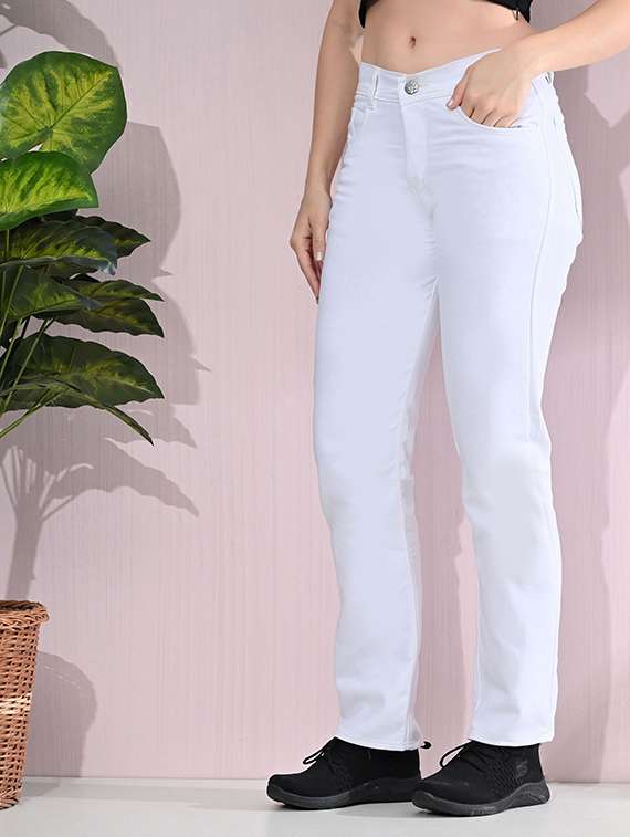 women solid mid rise bootcut jean