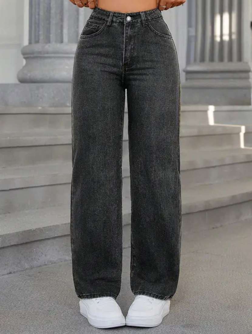 women solid high rise straight jeans - 22351239 -  Standard Image - 1