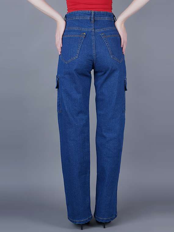 women solid high rise denim cargo - 22351398 -  Standard Image - 1