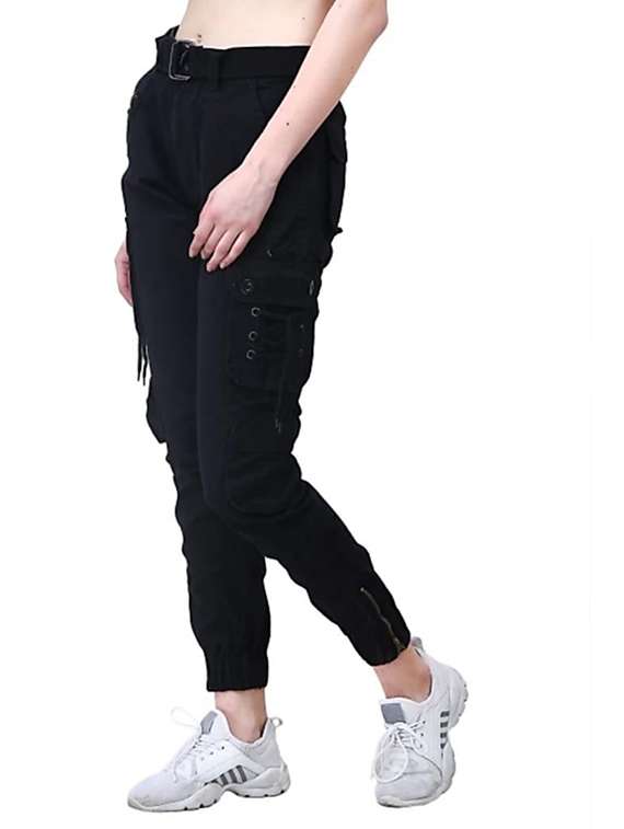 women solid high rise denim cargo - 22351513 -  Standard Image - 1