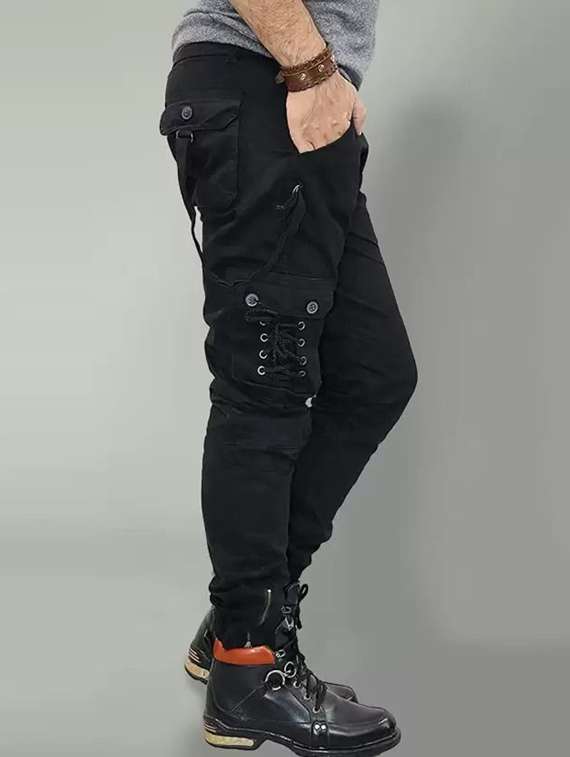 men solid mid rise denim cargo - 22351658 -  Standard Image - 1