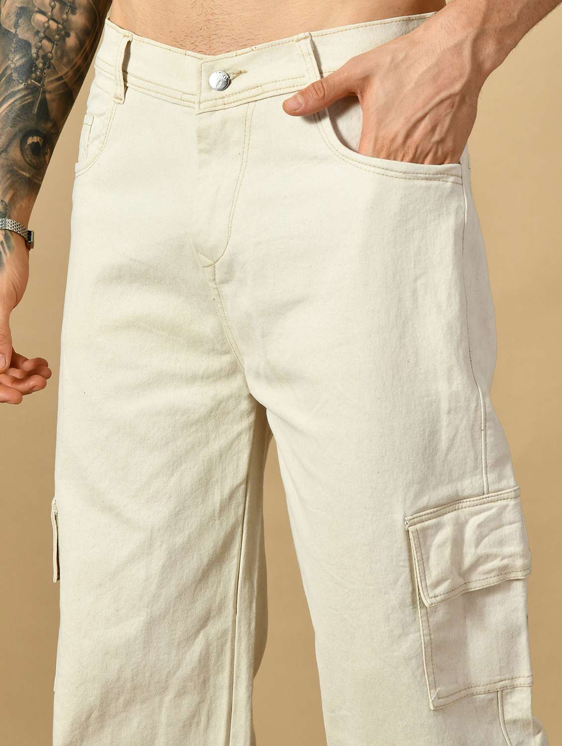 Men Solid Mid Rise Denim Cargo - 22352377 -  Standard Image - 1