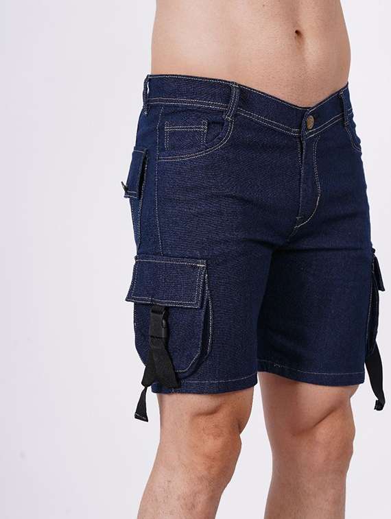 men solid mid rise denim cargo shorts - 22352841 -  Standard Image - 1