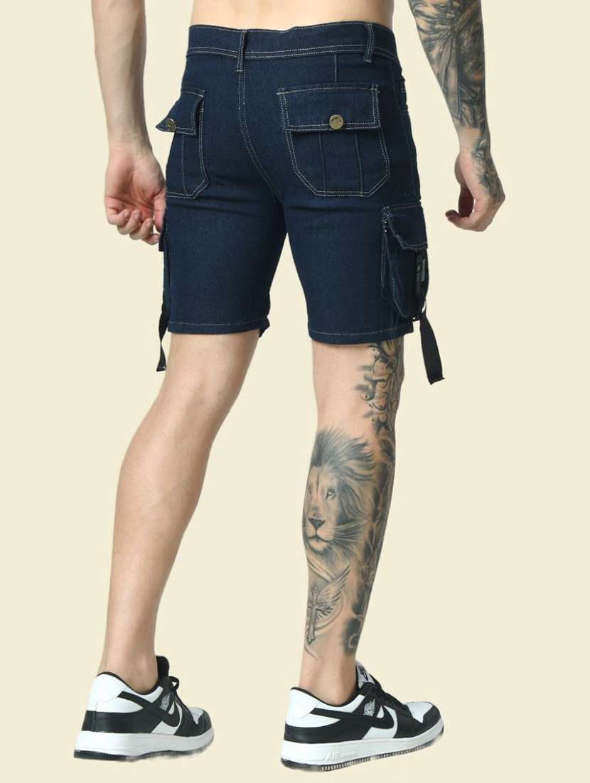 men solid mid rise denim cargo shorts - 22352902 -  Standard Image - 1