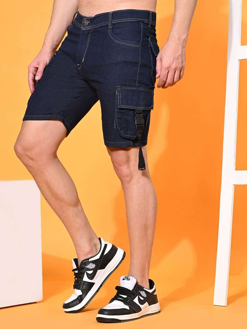 men solid mid rise denim cargo shorts - 22352944 -  Standard Image - 1