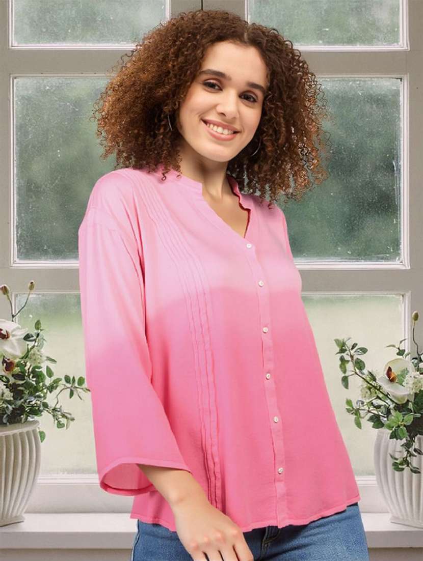 women ombre print mandarin collar long sleeve shirt - 22353092 -  Standard Image - 1