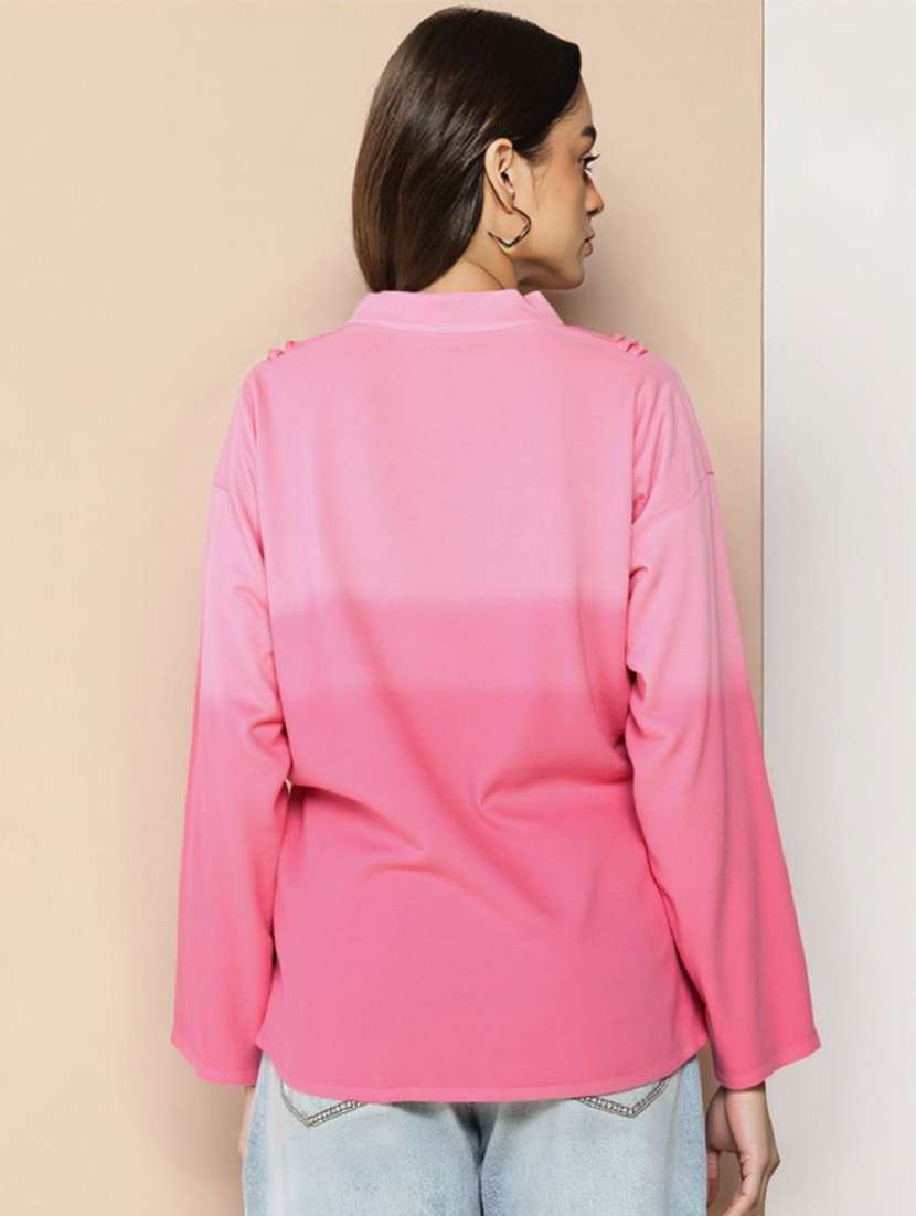 women ombre print mandarin collar long sleeve shirt - 22353093 -  Standard Image - 1