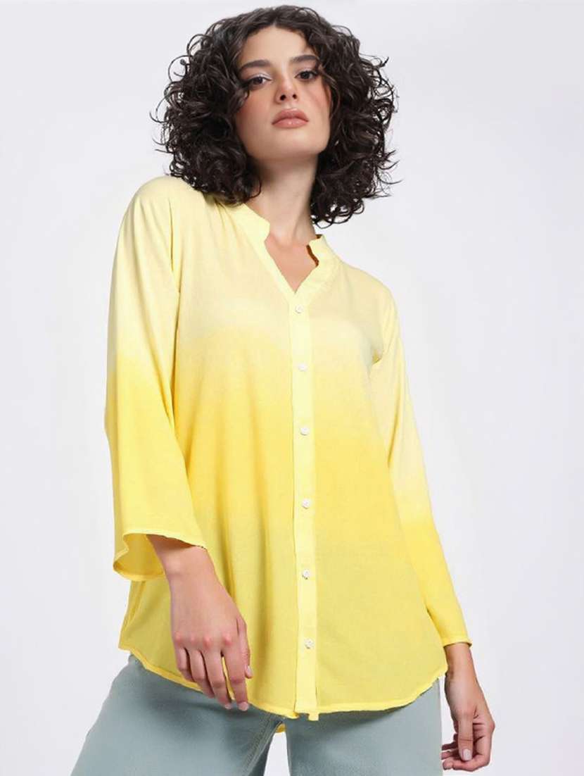 women ombre print mandarin collar long sleeve shirt - 22353098 -  Standard Image - 1