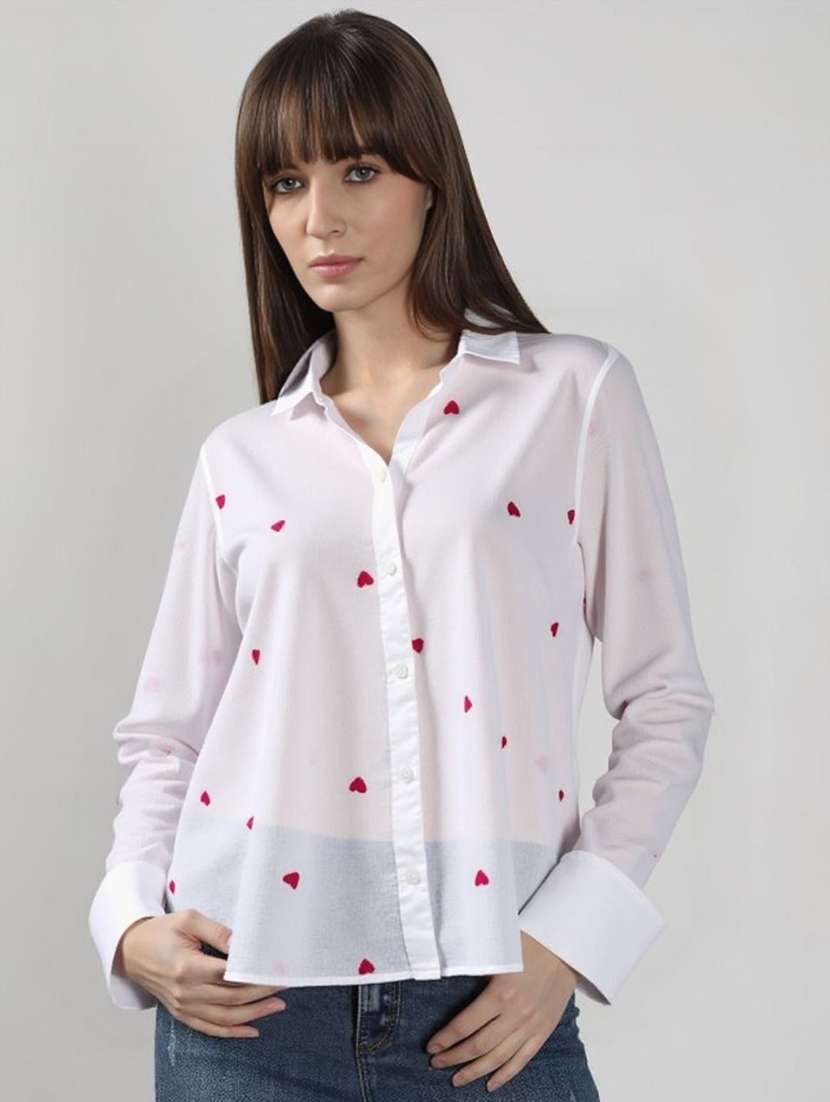 women printed collared long sleeve shirt - 22353106 -  Standard Image - 1