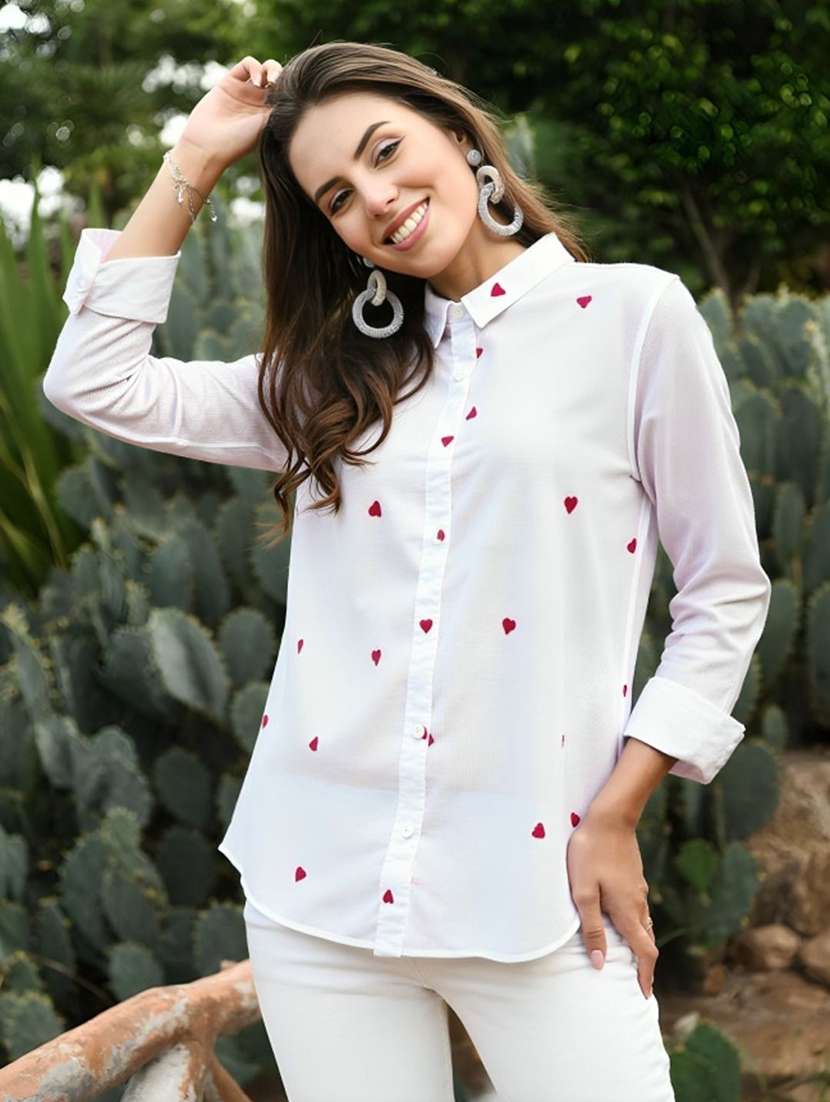 women printed short sleeve crop shirt - 22353107 -  Standard Image - 1