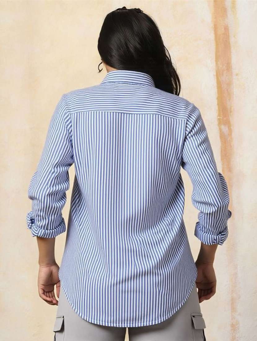 women plus size striped collared long sleeve shirt - 22353112 -  Standard Image - 1