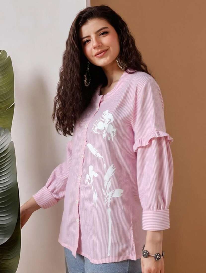 women striped collared long sleeve shirt - 22353117 -  Standard Image - 1