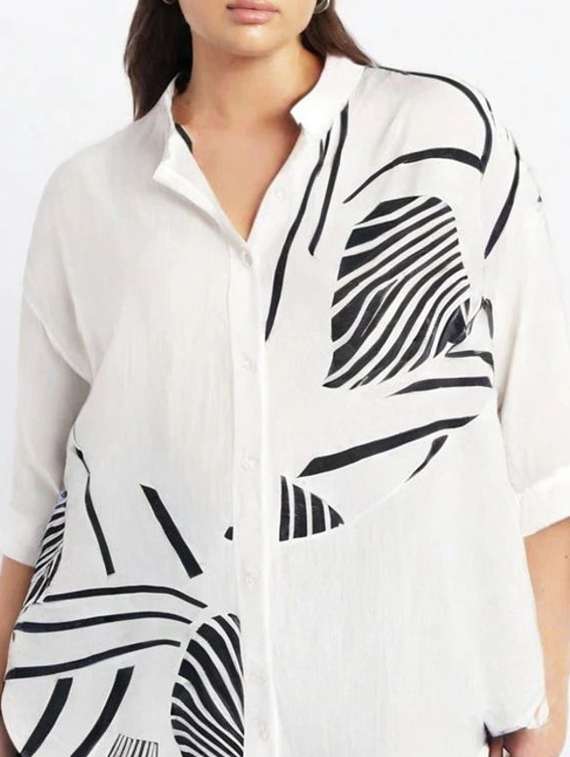 women printed collared long sleeve shirt