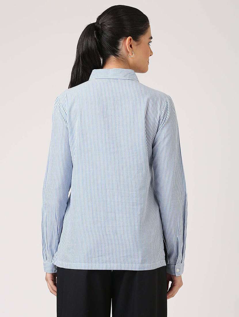 women striped collared short sleeve shirt - 22353160 -  Standard Image - 1