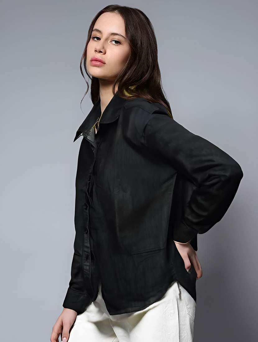 women solid collared long sleeve shirt - 22353193 -  Standard Image - 1