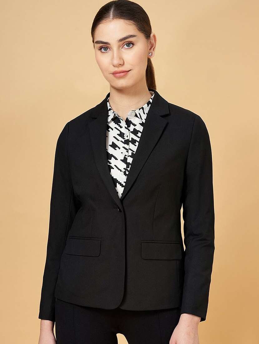 women solid long sleeve single breasted blazer