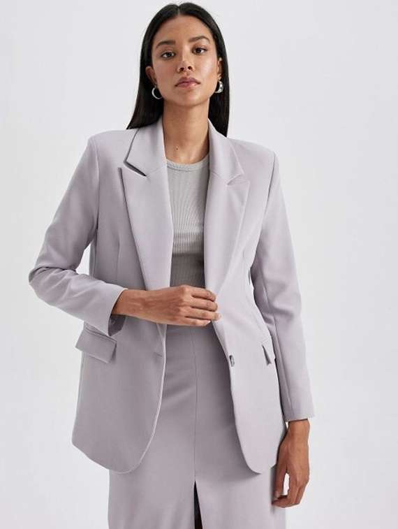 women solid long sleeve single breasted blazer