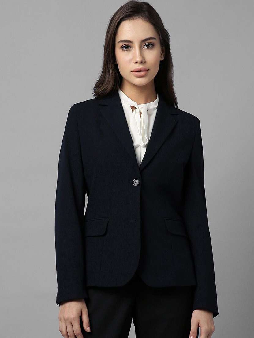 women solid long sleeve single breasted blazer